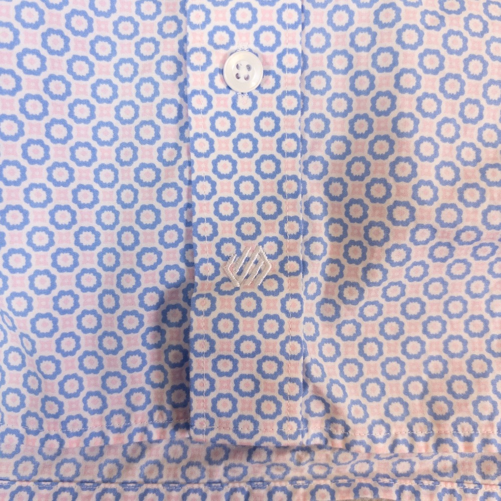 Johnston & Murphy Mens 3XL Blue Pink Geometric Short Sleeve Button Down Shirt - Picture 11 of 14